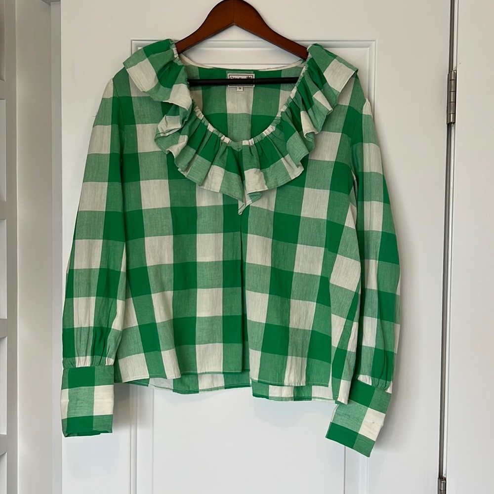 Green Gingham Ruffled Blouse - Charming Charlie
